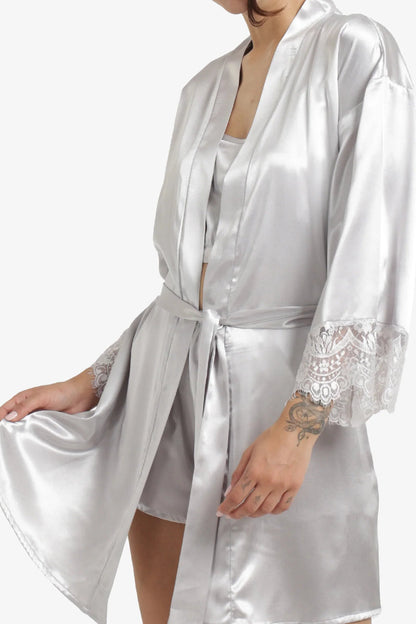 Satin Solid Robe – Silver