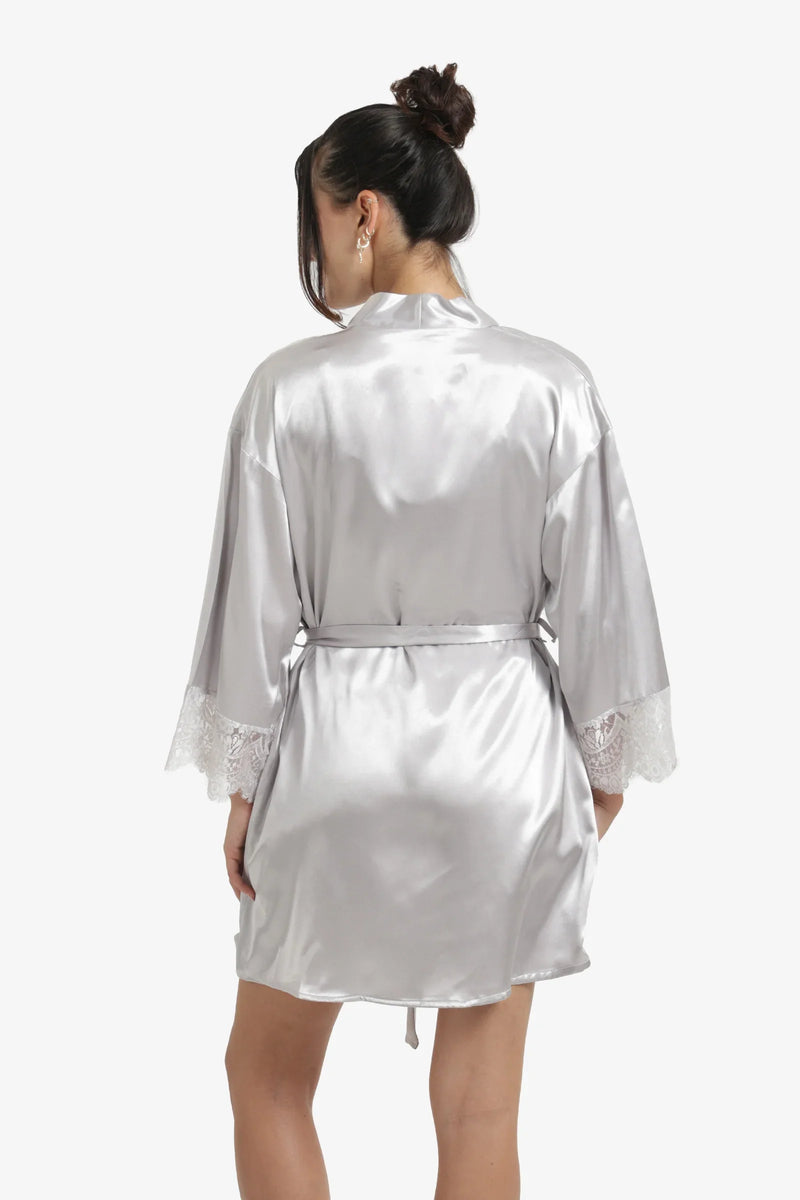 Satin Solid Robe – Silver