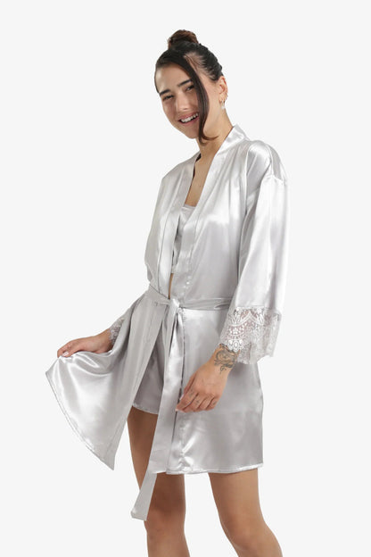 Satin Solid Robe – Silver