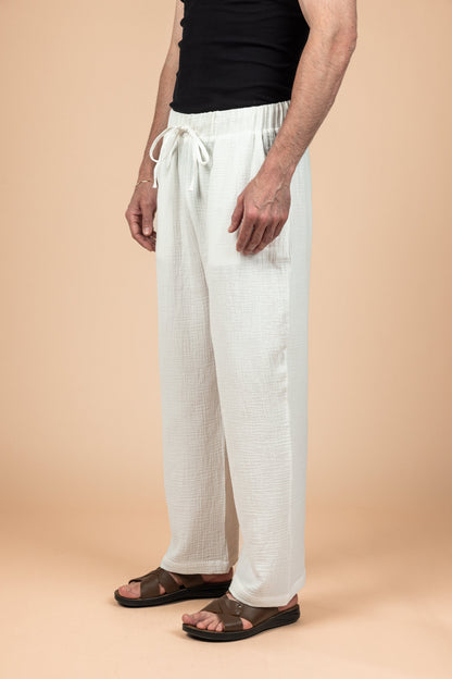 Wide Leg Baby Cotton Pants - White