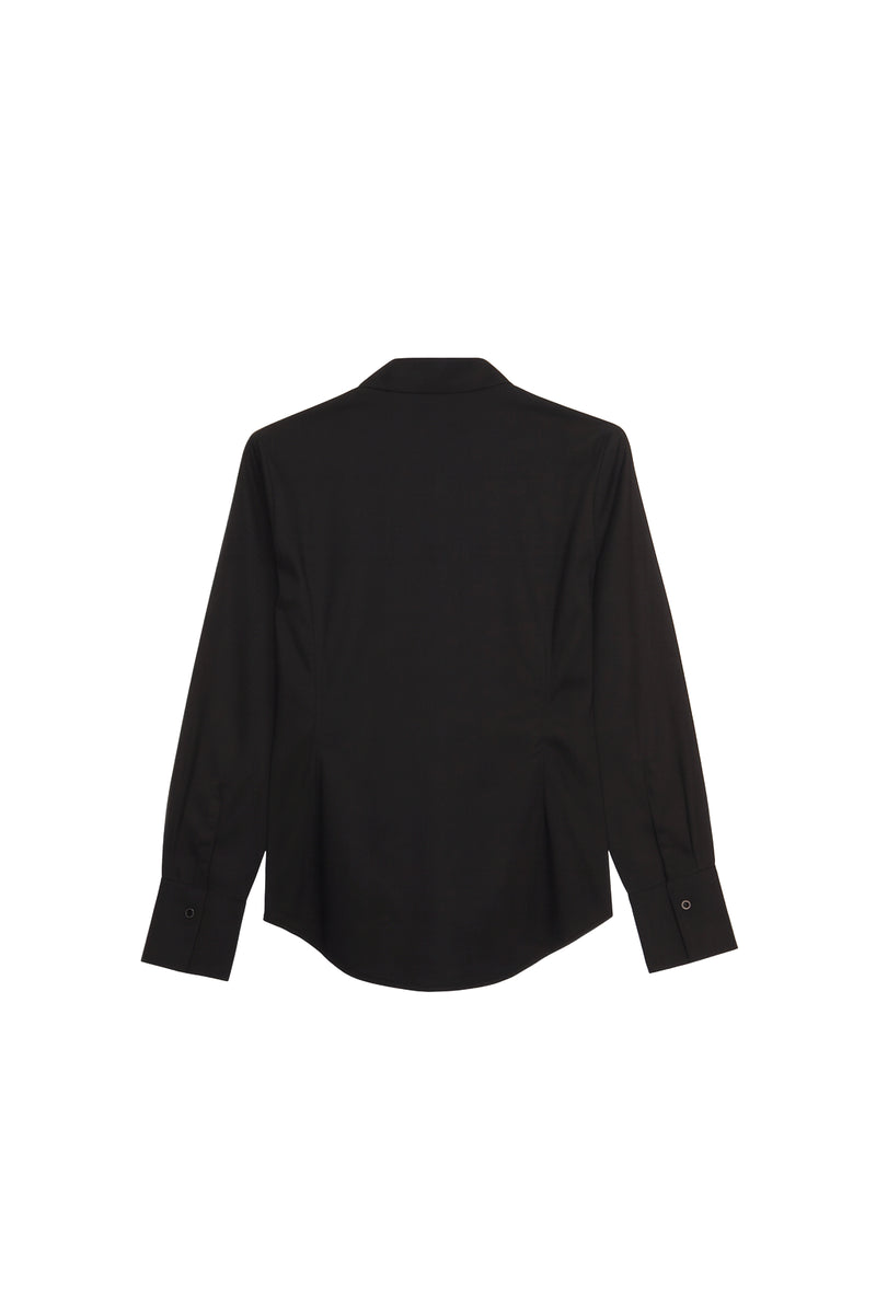 Cotton Solid Asymmetrical Hem Shirt – Black