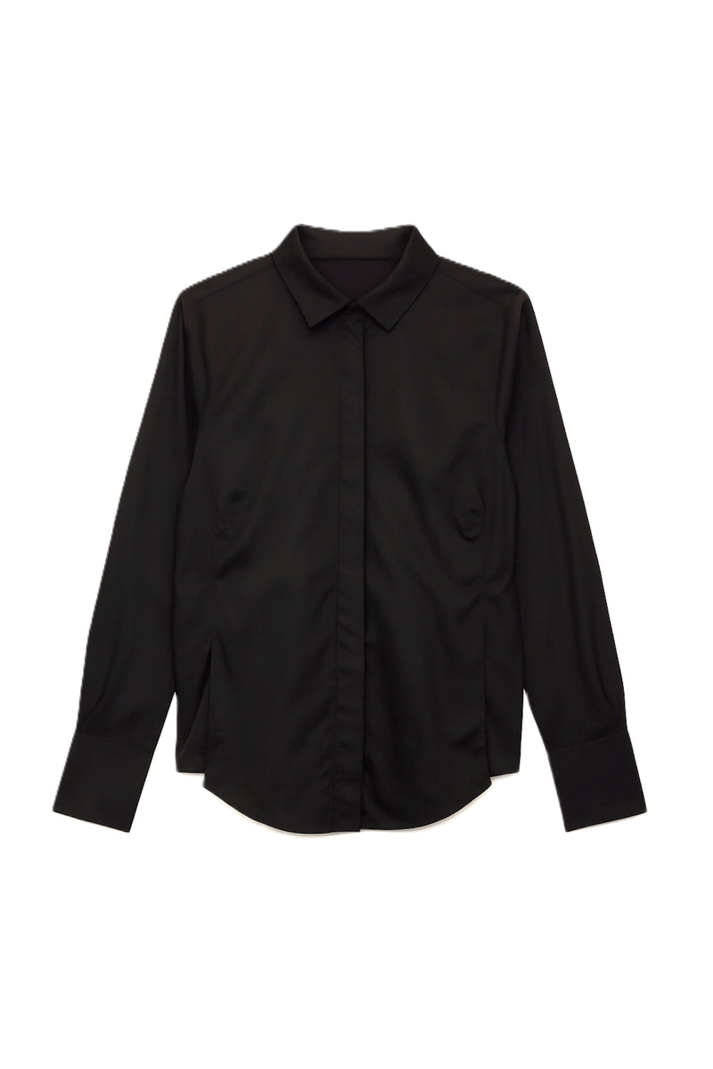 Cotton Solid Asymmetrical Hem Shirt – Black