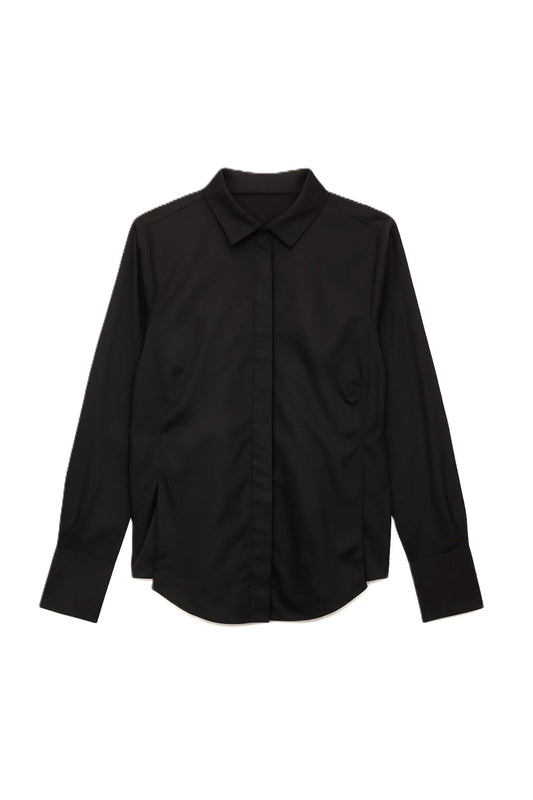 Cotton Solid Asymmetrical Hem Shirt – Black