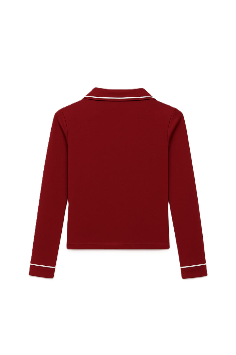 Polyamide V-Collared Long Sleeve Polo – Light Burgundy