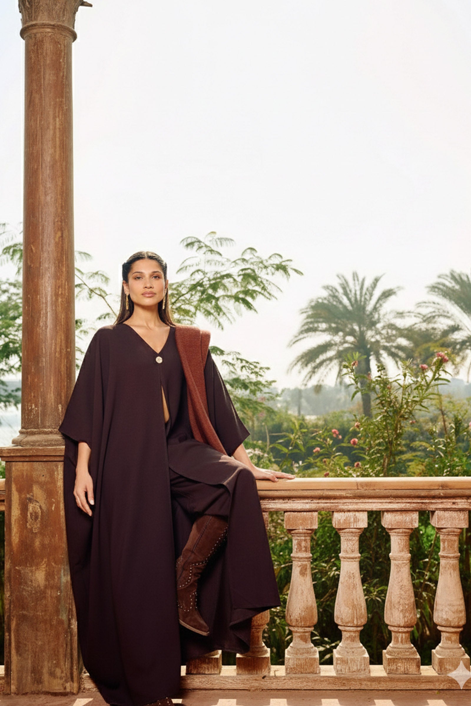 Solid Split-Front Maxi Abaya – Dark Brown