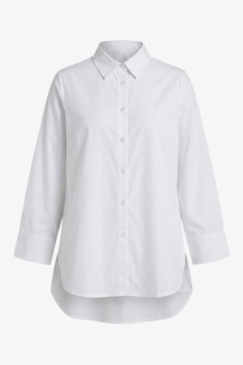 Plain High-Low Curved Hem Shirt – Off White