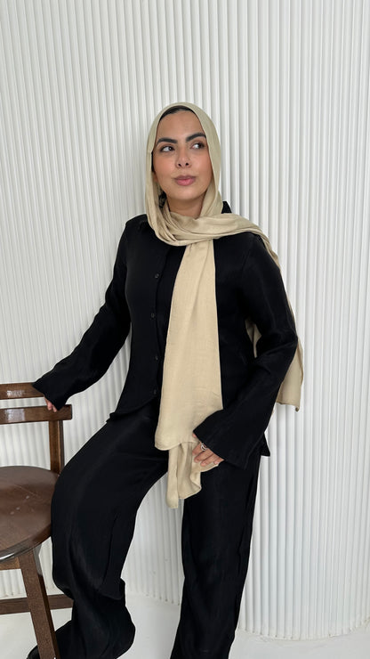 Textured Solid Co-Ord Set – Black