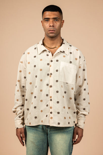 Embroidered Boxy Fit Linen Shirt
