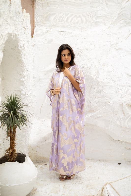 Indian Chiffon Embroidered Kimono - Lilac