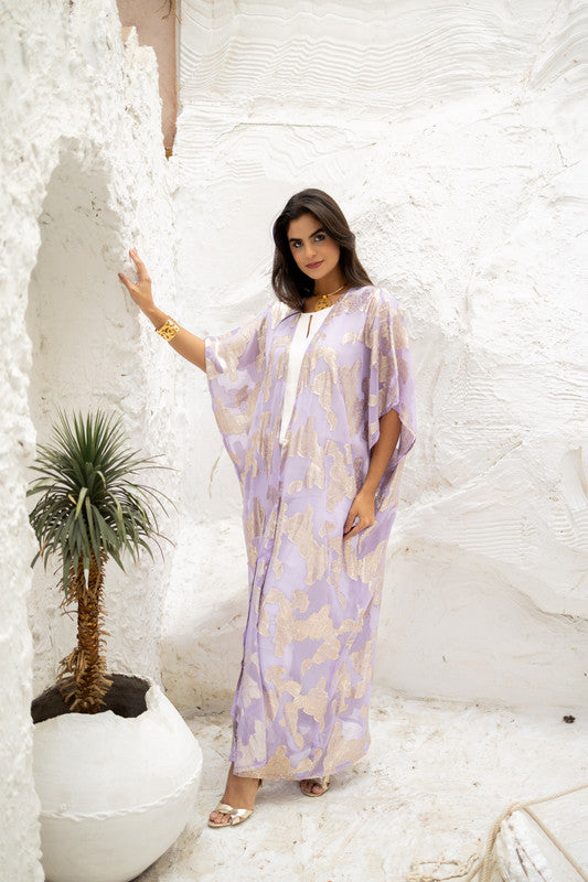Indian Chiffon Embroidered Kimono - Lilac