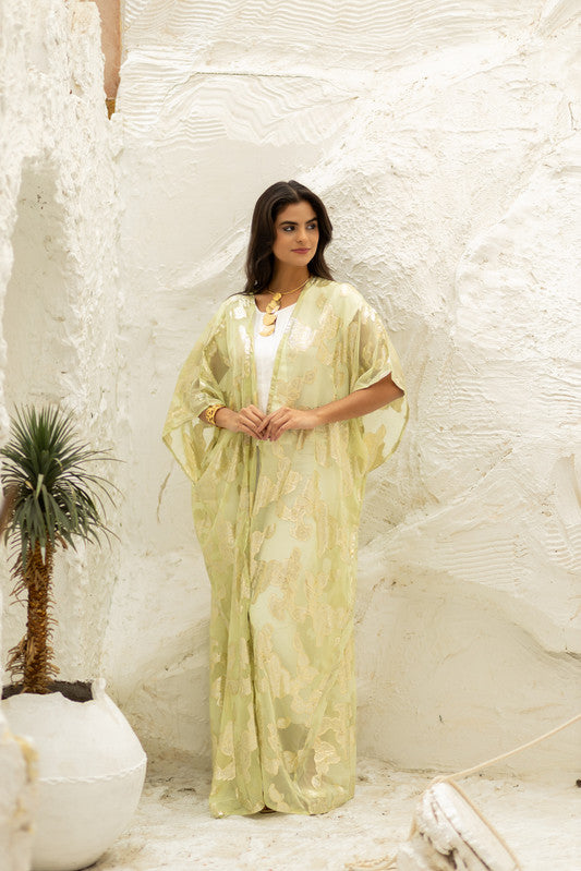 Embroidered Chiffon Kimono – Lemon