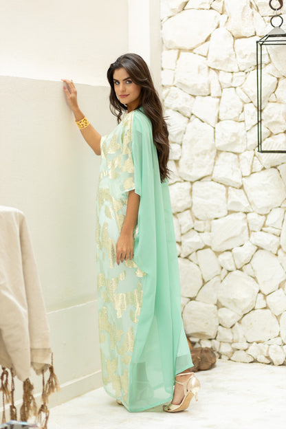 Indian Chiffon Embroidered Kimono - Mint