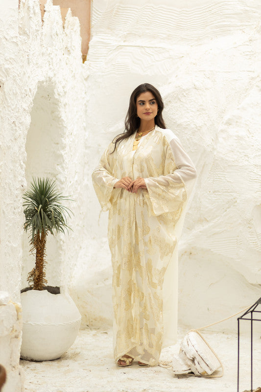 Indian Chiffon Embroidered Kimono – Off-White