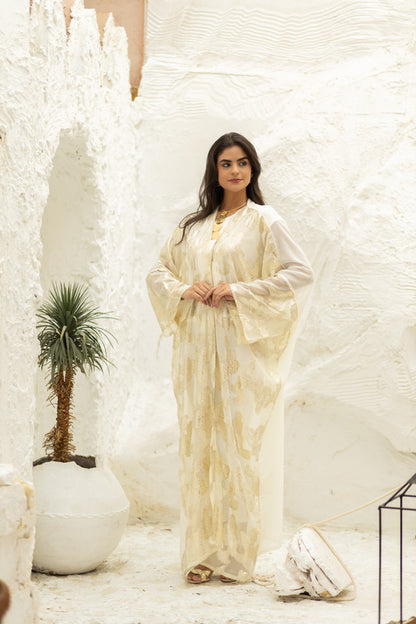 Indian Chiffon Embroidered Kimono – Off-White