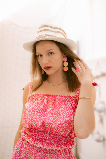 Linen Floral Set – Dark Pink