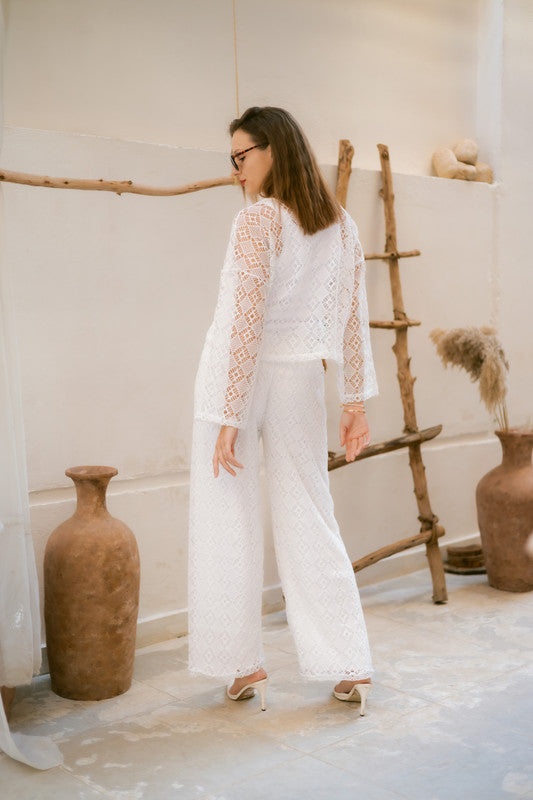 Lace Pattern Two-Piece Set – White