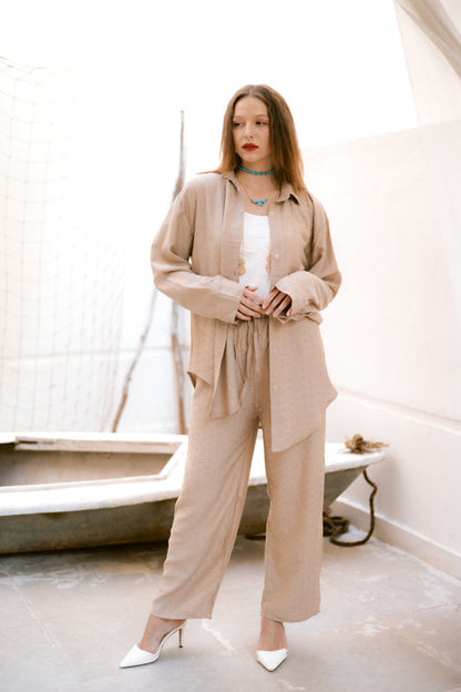 Linen Embellished Set - Beige