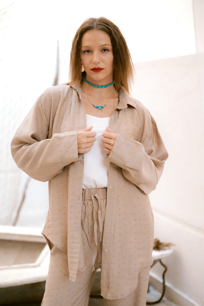 Linen Embellished Set - Beige