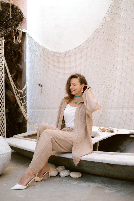 Linen Embellished Set - Beige