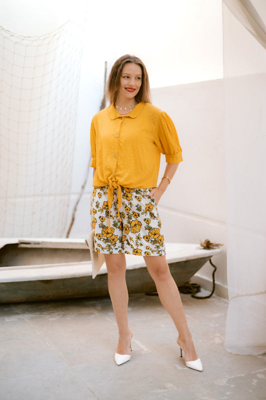Soft Crepe Floral Shorts – Yellow