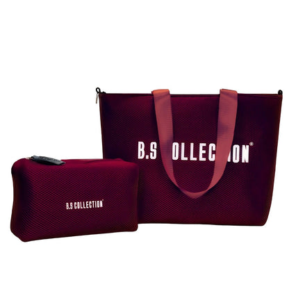 Leather and Fabric Double-Face Tote Bag - Burgundy & Black