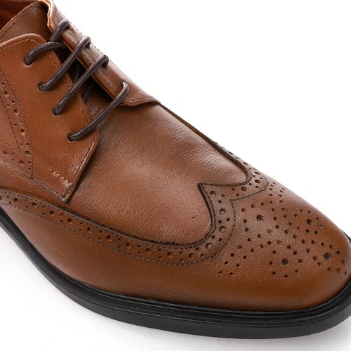 Leather Brogue Oxford Lace-Up Shoes - Brown
