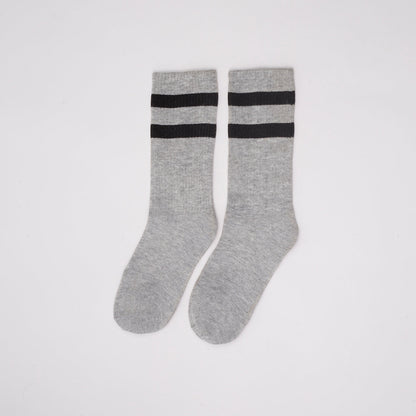 Cotton Basic Striped Crew Socks – Grey