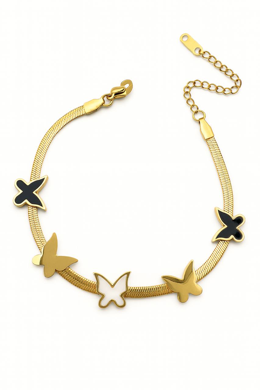 Stainless Steel Butterfly Charm Bracelet – Gold