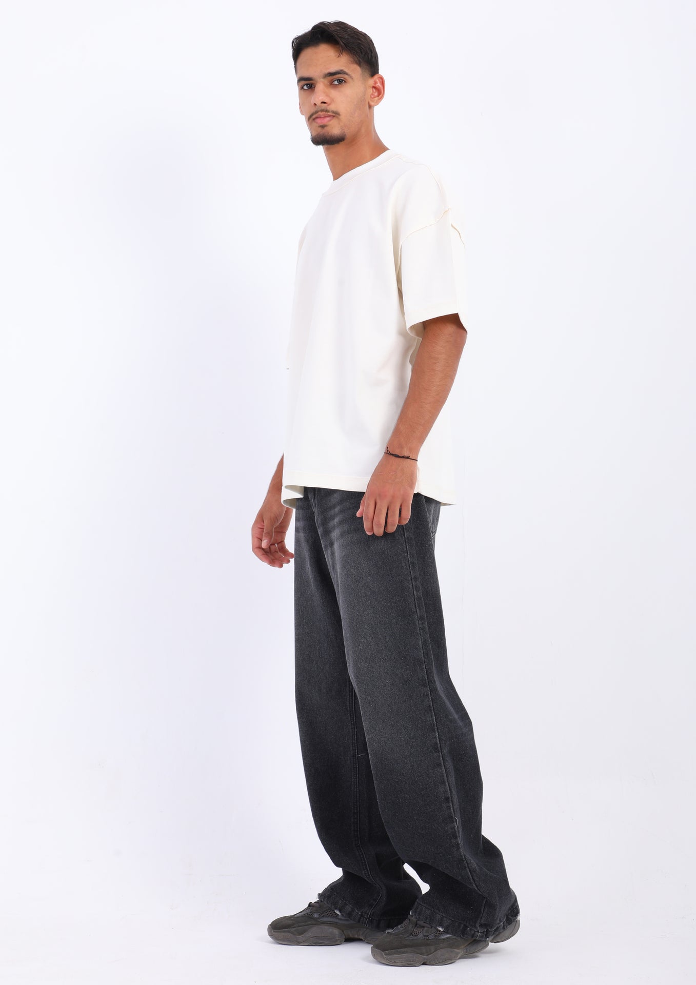 Wide Leg Jeans - Washed Black