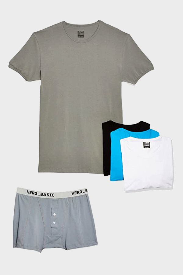 Bundle Pack Of 4 Round Neck T-Shirt With Free Boxer