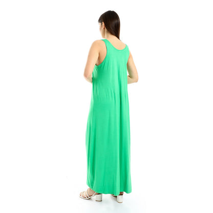 Cotton Lycra Sleeveless Long Jersey Dress – Green