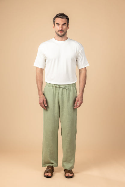 Wide Leg Baby Cotton Pants - Mint Green