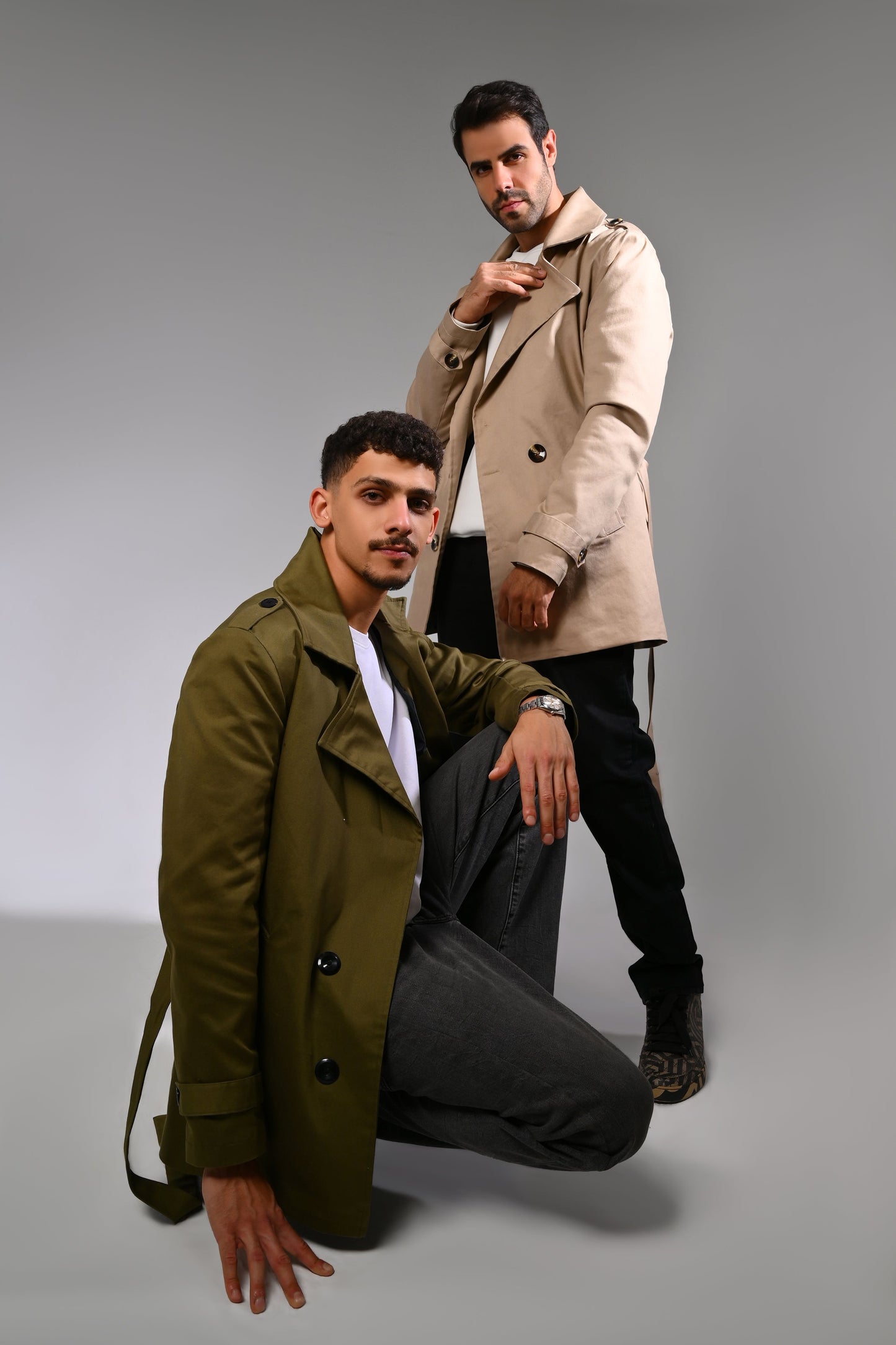 Olive Green Gabardine Trench Jacket