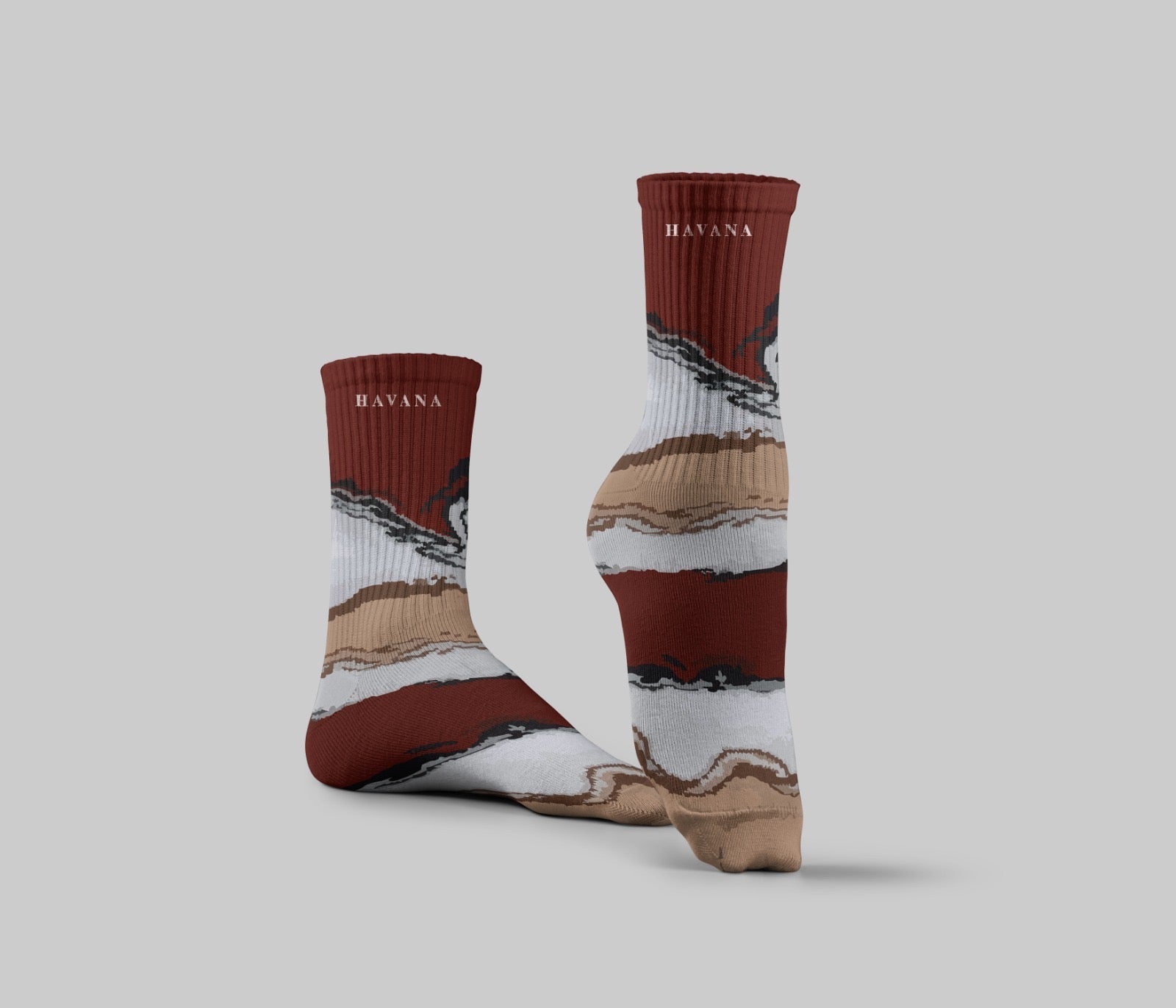 Cotton Abstract Earth-Tone Crew Socks - Multicolor