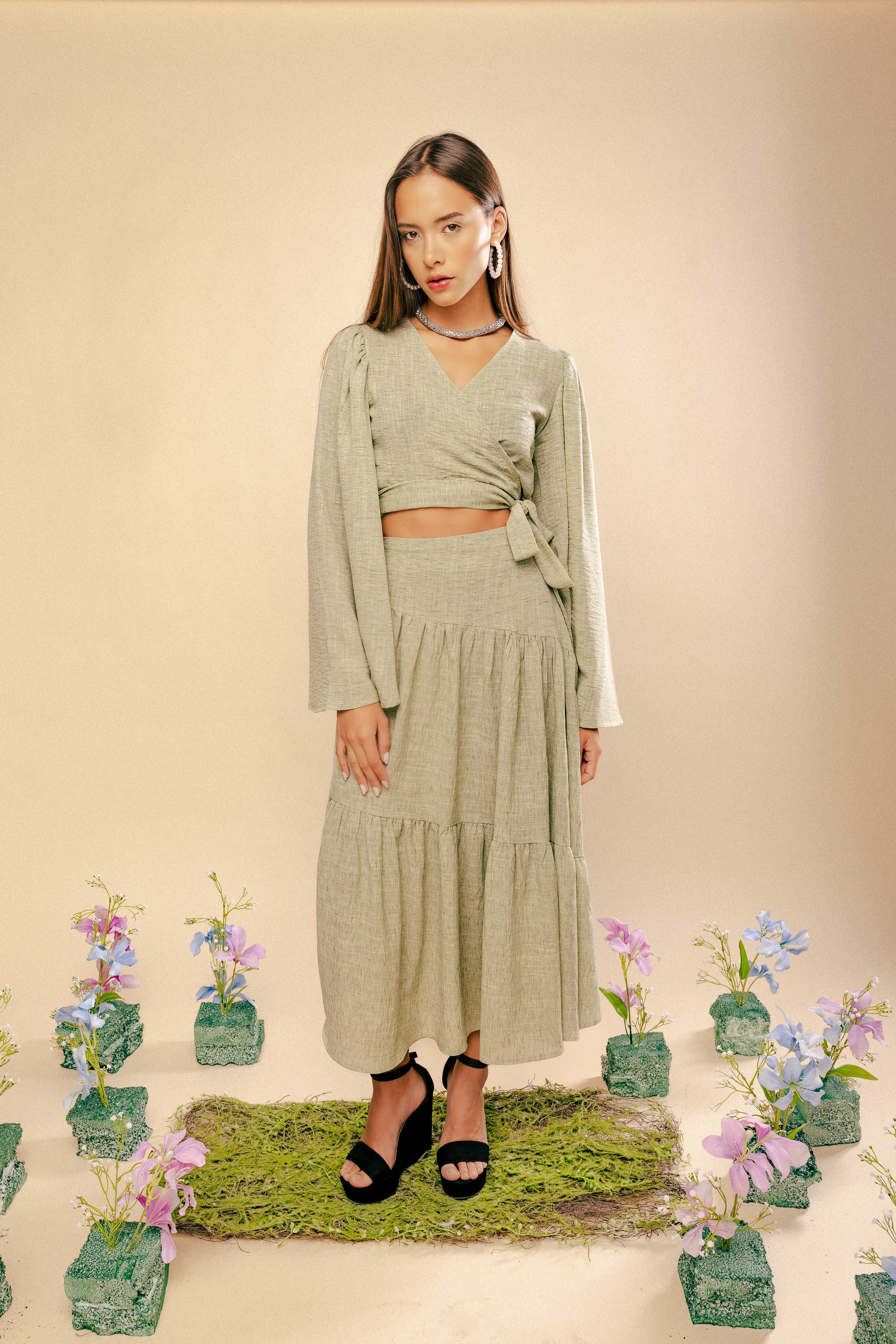 Linen Twirl Skirt - Pistachio