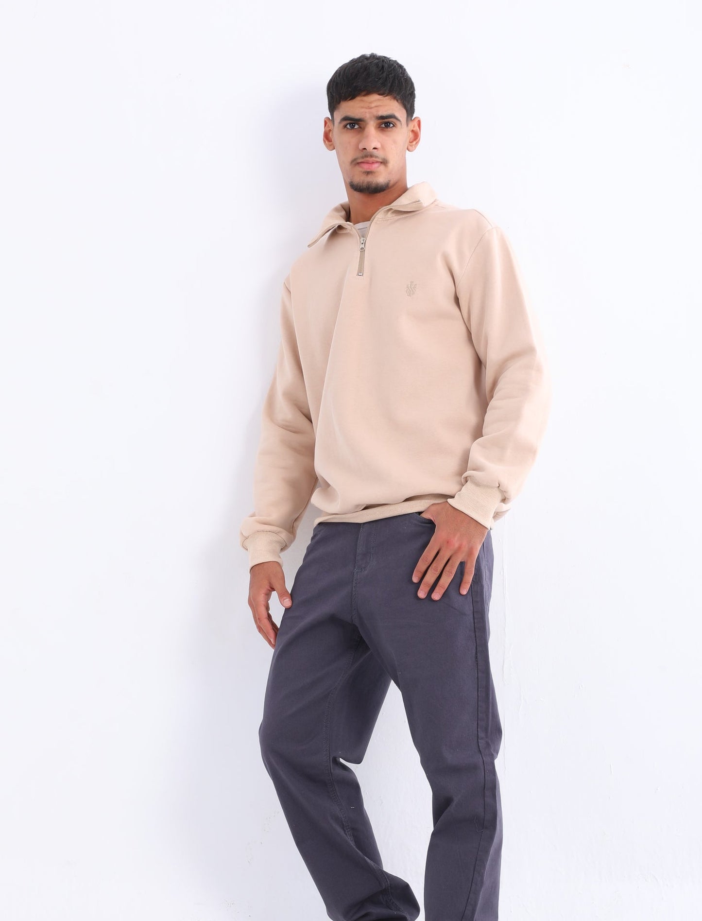 Cotton Blend Quarter Zip Sweatshirt