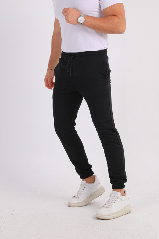 Black Melton Cuffed Sweatpants