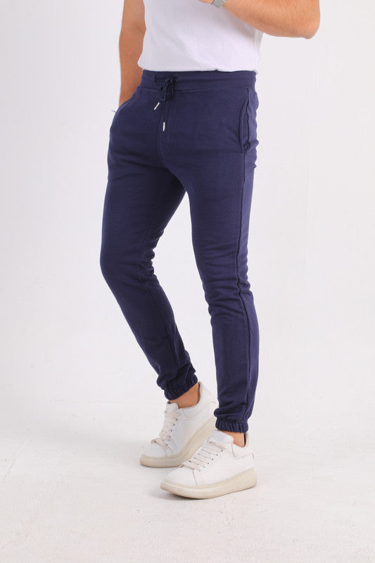 Navy Melton Cuffed Sweatpants