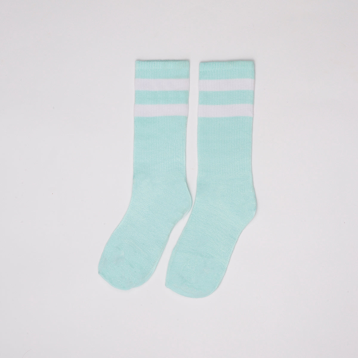 Cotton Basic Striped Crew Socks – Mint Blue