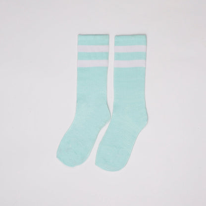 Cotton Basic Striped Crew Socks – Mint Blue
