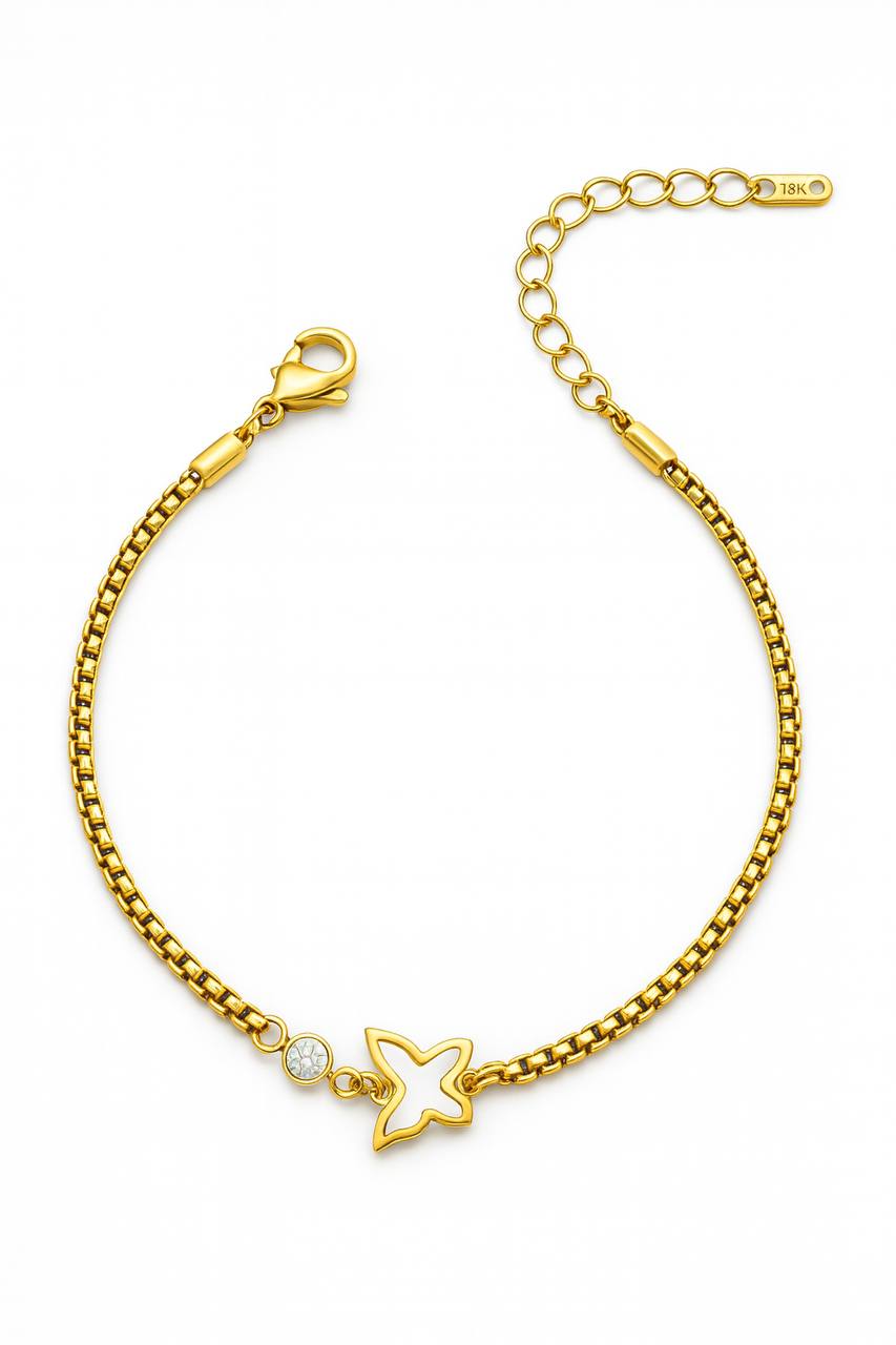 Stainless Steel White Star & Crystal Charm Bracelet – Gold