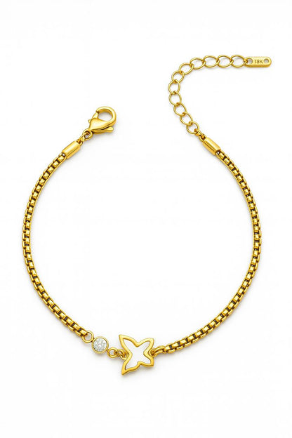 Stainless Steel White Star & Crystal Charm Bracelet – Gold