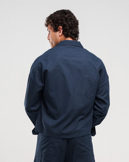 Linen Long-Sleeve Button-Up Shirt – Navy