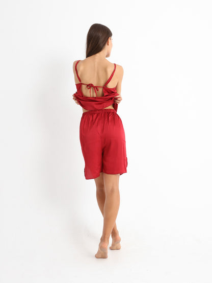 Royal Short Pajama Satin Set - Red