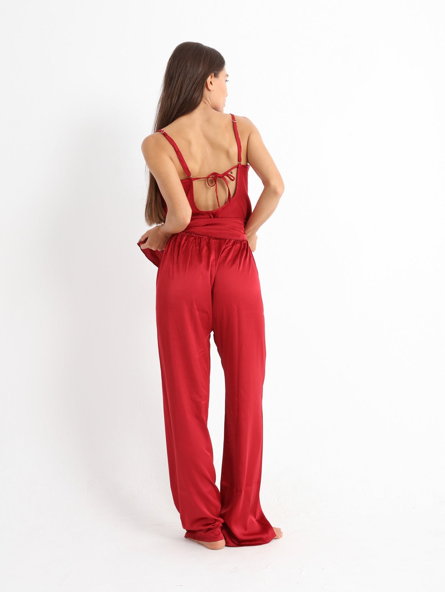 Royal Red Satin Pajama Set Wine Red