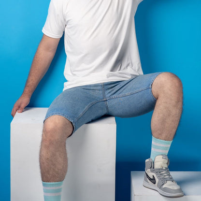 Cotton Basic Striped Crew Socks – Mint Blue