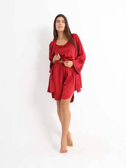 Royal Short Pajama Satin Set - Red