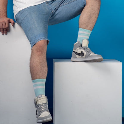 Cotton Basic Striped Crew Socks – Mint Blue