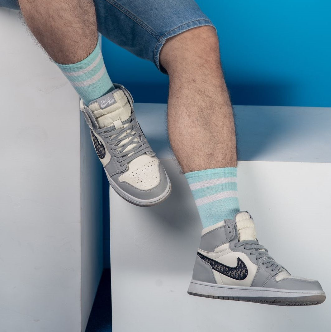 Cotton Basic Striped Crew Socks – Mint Blue