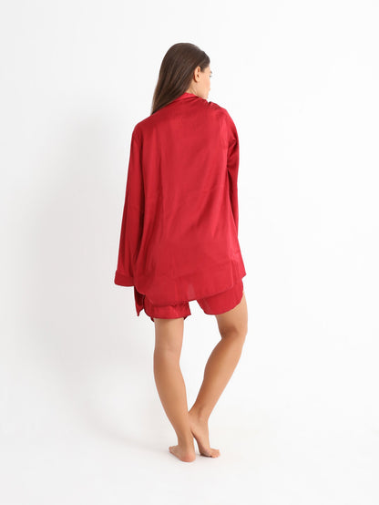 Royal Short Pajama Satin Set - Red